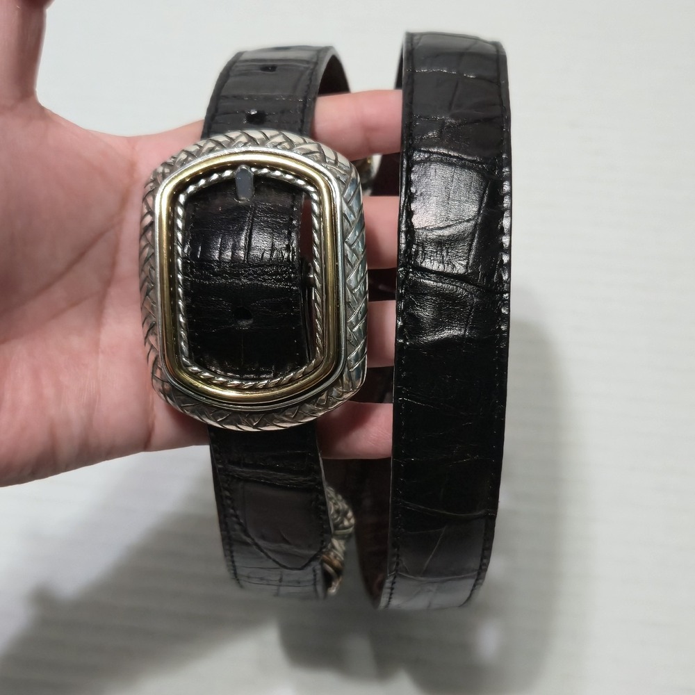 Brighton Marcus Reversible Belt Black Brown Croc Leather Gold Silver Size 36 XL